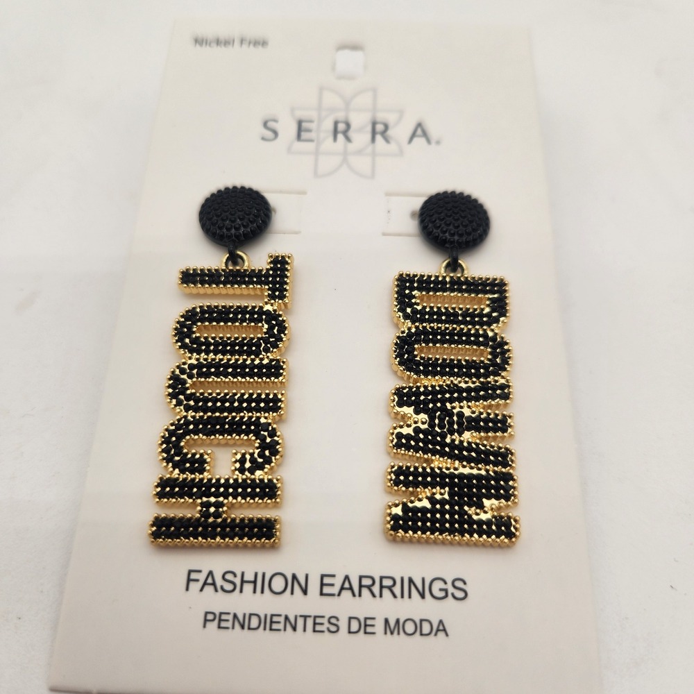 New SERRA Fashion Earrings Touchdown Black Gold Tone Nickel Free Post Style